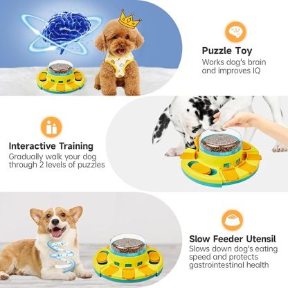 Dog Puzzle Toy 2 Levels, Slow Feeder, Pup Food Treat Feeding Dispenser for IQ Training and Entertainment for All Breeds 4.2 Inch Height