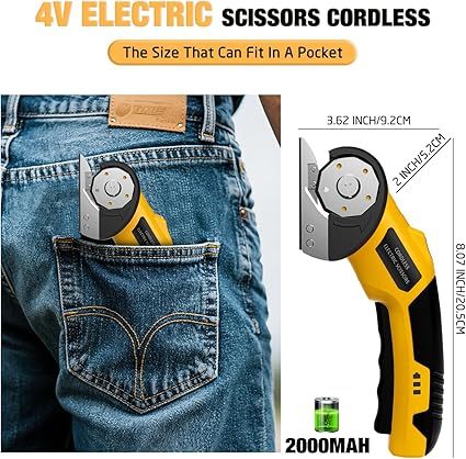Cordless Electric Scissors,4V Rechargeable Cardboard Cutter Heavy Duty Scissor with Safety Lock & LED Light for Box Carpet Plastic Fabric