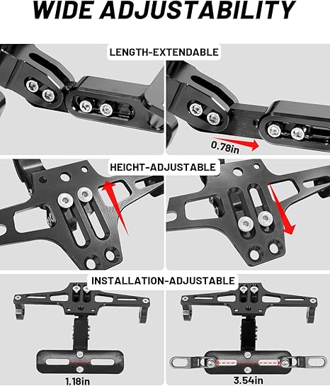 Universal CNC Aluminum Motorcycle License Plate Bracket with LED Light