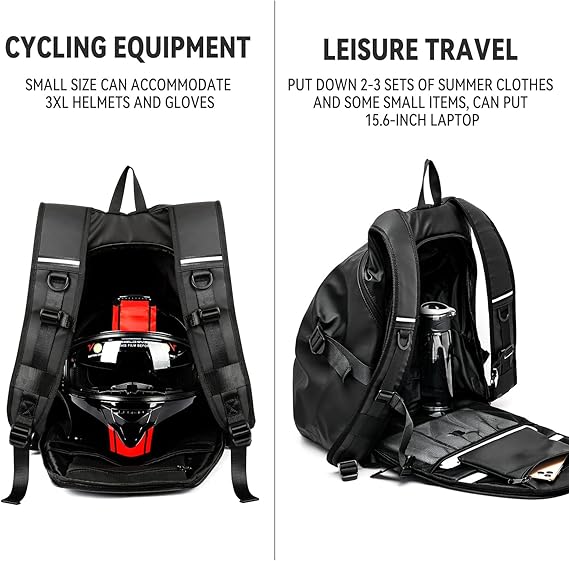 Motorcycle Backpack with Helmet Carry - Water Resistant & Reflective