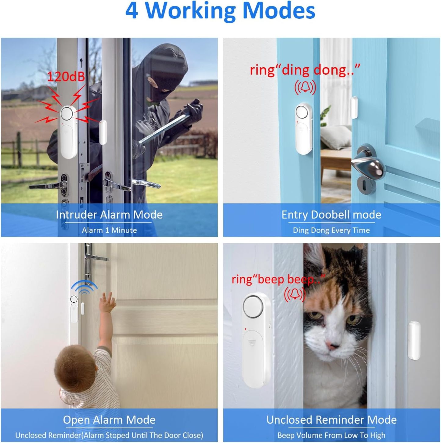 Window & Door Entry Alarm (2-Pack) – 120dB Security Sensor for Home & Child Safety