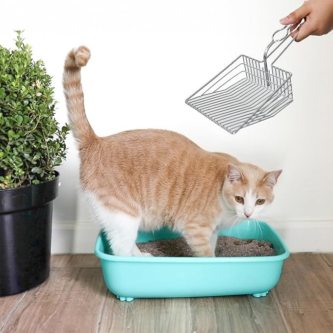 Cat Litter Scoop - Extra Large Heavy Duty Metal Kitty Litter Scoop, Premium Stainless Steel Cat Poop Scooper, Durable Sifting Shovel with Long Handle for Easy Cleanup