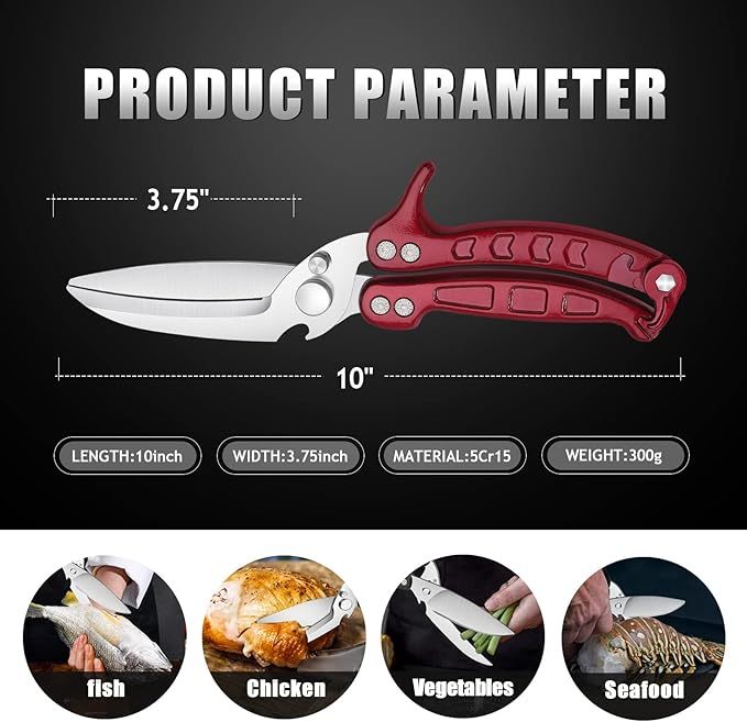 Heavy Duty Poultry Shears - A Must Have Kitchen Shears for Chicken and Meat Cutting - Dishwasher Safe and Stainless Food Kitchen Scissors for Thanksgiving
