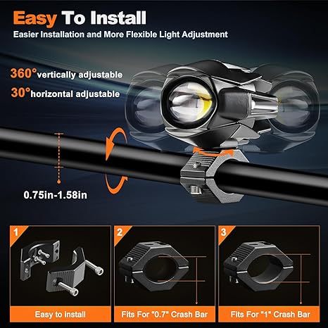 Motorcycle Auxiliary LED Lights - IP68 Waterproof Fog & Driving Light Kit