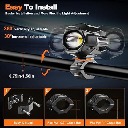 Motorcycle Auxiliary LED Lights - IP68 Waterproof Fog & Driving Light Kit