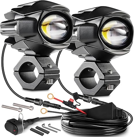Motorcycle Auxiliary LED Lights - IP68 Waterproof Fog & Driving Light Kit