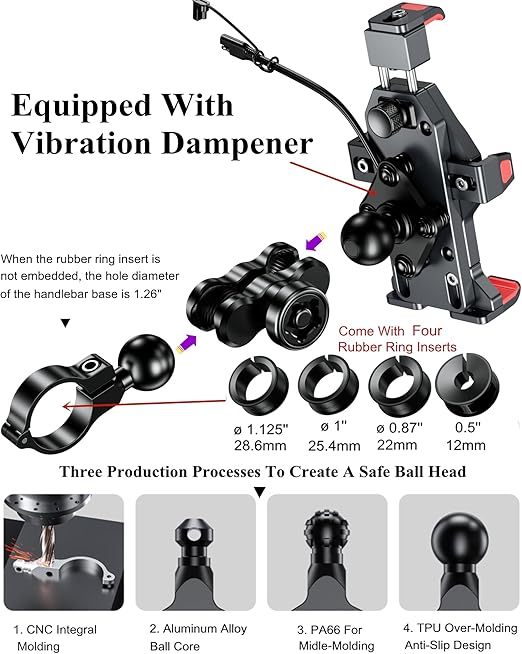 Motorcycle Phone Mount with 15W Wireless Charging – Universal & Waterproof