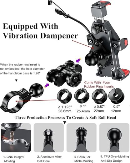 Motorcycle Phone Mount with 15W Wireless Charging – Universal & Waterproof