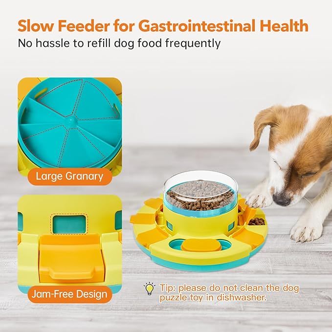 Dog Puzzle Toy 2 Levels, Slow Feeder, Pup Food Treat Feeding Dispenser for IQ Training and Entertainment for All Breeds 4.2 Inch Height