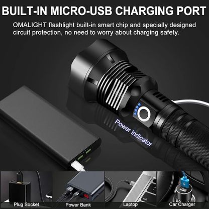 Rechargeable LED Flashlight, High Lumens XHP90.2 Super Bright Tactical Flashlights with Zoomable 10 Modes Waterproof Flash Light for Camping Emergencies Outdoor Indoor