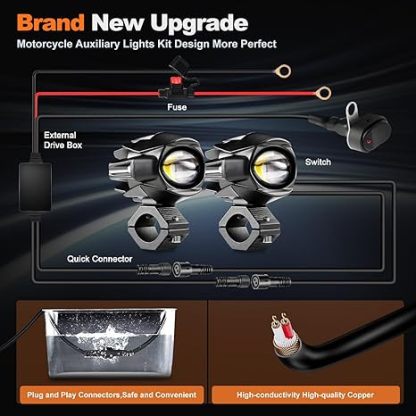 Motorcycle Auxiliary LED Lights - IP68 Waterproof Fog & Driving Light Kit