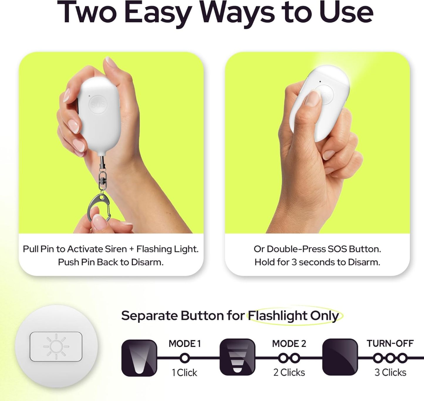 USB Rechargeable Personal Safety Alarm with 130dB Siren & LED Light