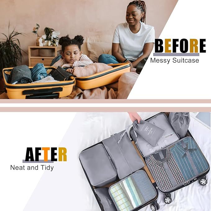 Packing Cubes for Travel - 8 Set Luggage Organizer Bags for Family, Mesh Breathable Travel Packing Cubes for Suitcases Durable Travel Essentials Bags Set