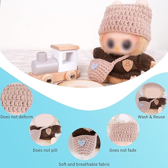 Clothes for Doll (NO Doll) , Handcrafted Crochet 3-Piece Set for 17cm Doll, Premium Outfit with Accessories for , Stylish Clothes for Doll