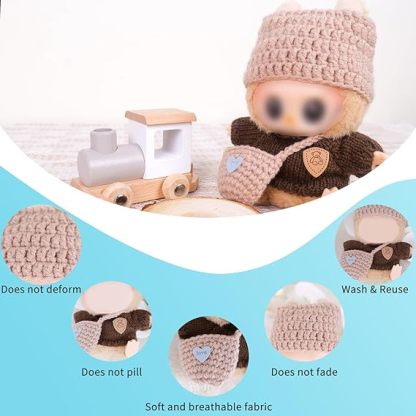 Clothes for Doll (NO Doll) , Handcrafted Crochet 3-Piece Set for 17cm Doll, Premium Outfit with Accessories for , Stylish Clothes for Doll