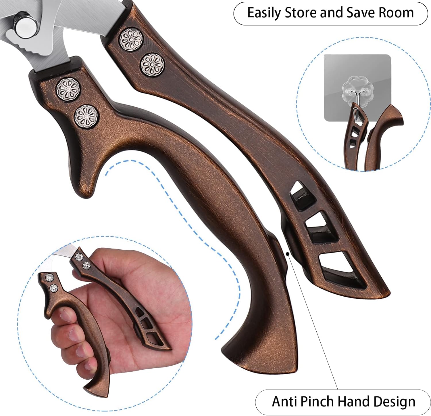 Kitchen Scissors, Heavy Duty Professional Poultry Shears, Stainless Steel Spring Loaded, Dishwasher Safe, with Black Leather Sheath