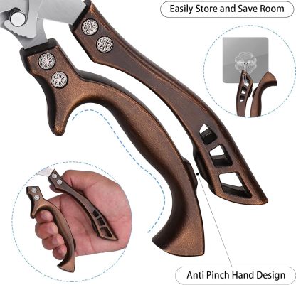 Kitchen Scissors, Heavy Duty Professional Poultry Shears, Stainless Steel Spring Loaded, Dishwasher Safe, with Black Leather Sheath