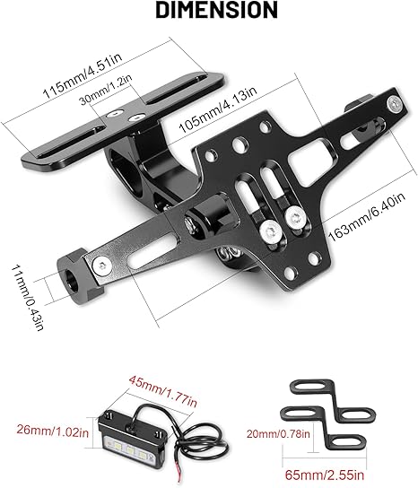 Universal CNC Aluminum Motorcycle License Plate Bracket with LED Light
