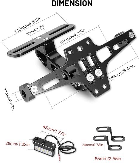 Universal CNC Aluminum Motorcycle License Plate Bracket with LED Light
