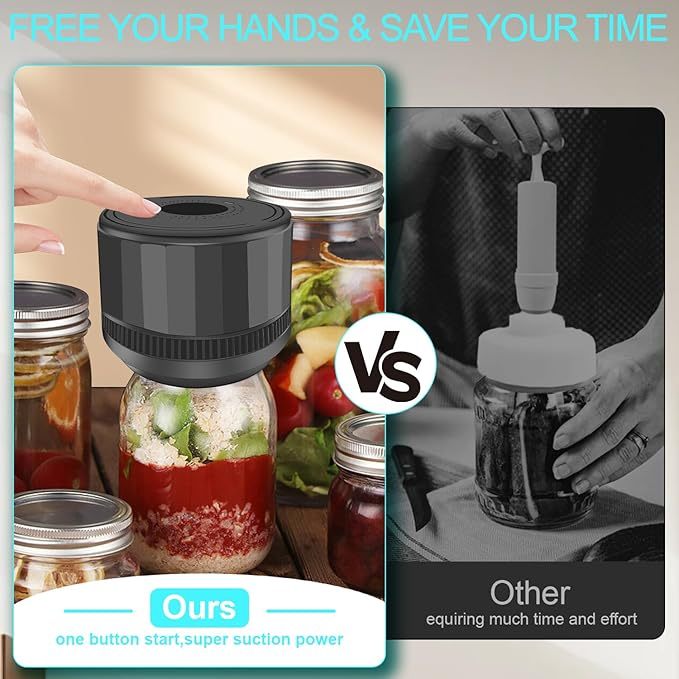 Electric Mason Jar Vacuum Sealer, Auto Stop Mason Jar Vacuum Sealer Kit for Wide Mouth and Regular Mouth canning lids with Food Storage Labels for Freshness and Preservation