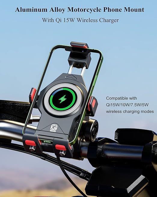 Motorcycle Phone Mount with 15W Wireless Charging – Universal & Waterproof