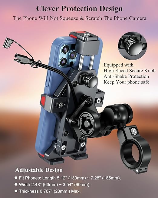 Motorcycle Phone Mount with 15W Wireless Charging – Universal & Waterproof