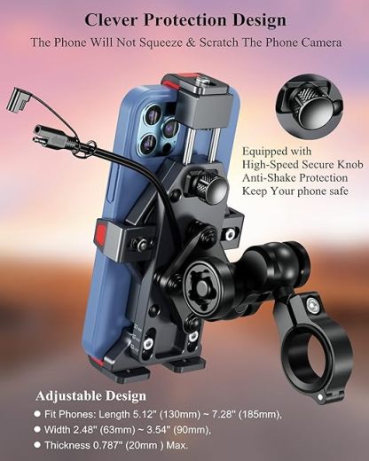 Motorcycle Phone Mount with 15W Wireless Charging – Universal & Waterproof