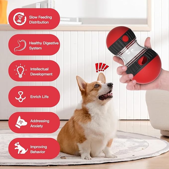 Dog Puzzle Toy for Anxiety Relief - Adjustable Treat Dispensing Ball with Slow Feeder Design, Tough Bite-Resistant Interactive Chase Toy, Enrichment Training Games for Small/Medium/Large Dogs