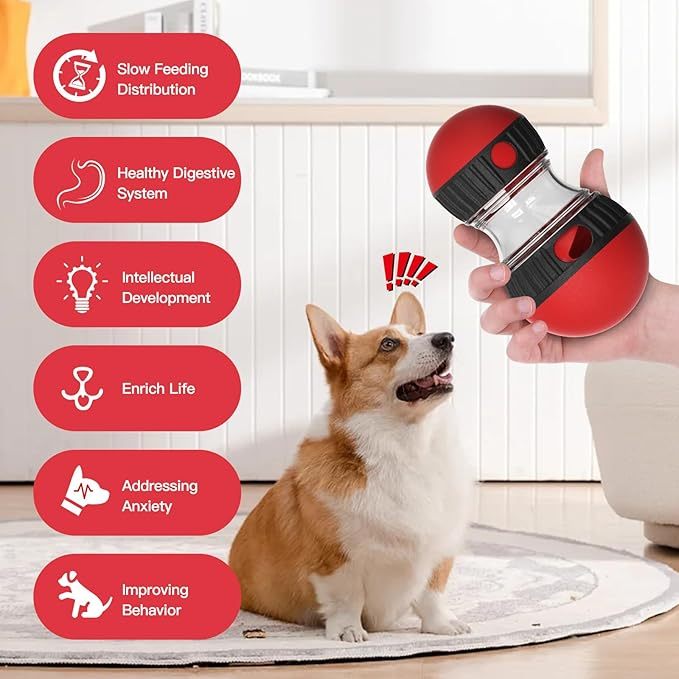 Dog Puzzle Toy for Anxiety Relief - Adjustable Treat Dispensing Ball with Slow Feeder Design, Tough Bite-Resistant Interactive Chase Toy, Enrichment Training Games for Small/Medium/Large Dogs