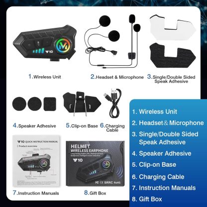 Y10 Motorcycle Helmet Speakers - Wireless Bluetooth 5.3 Headset