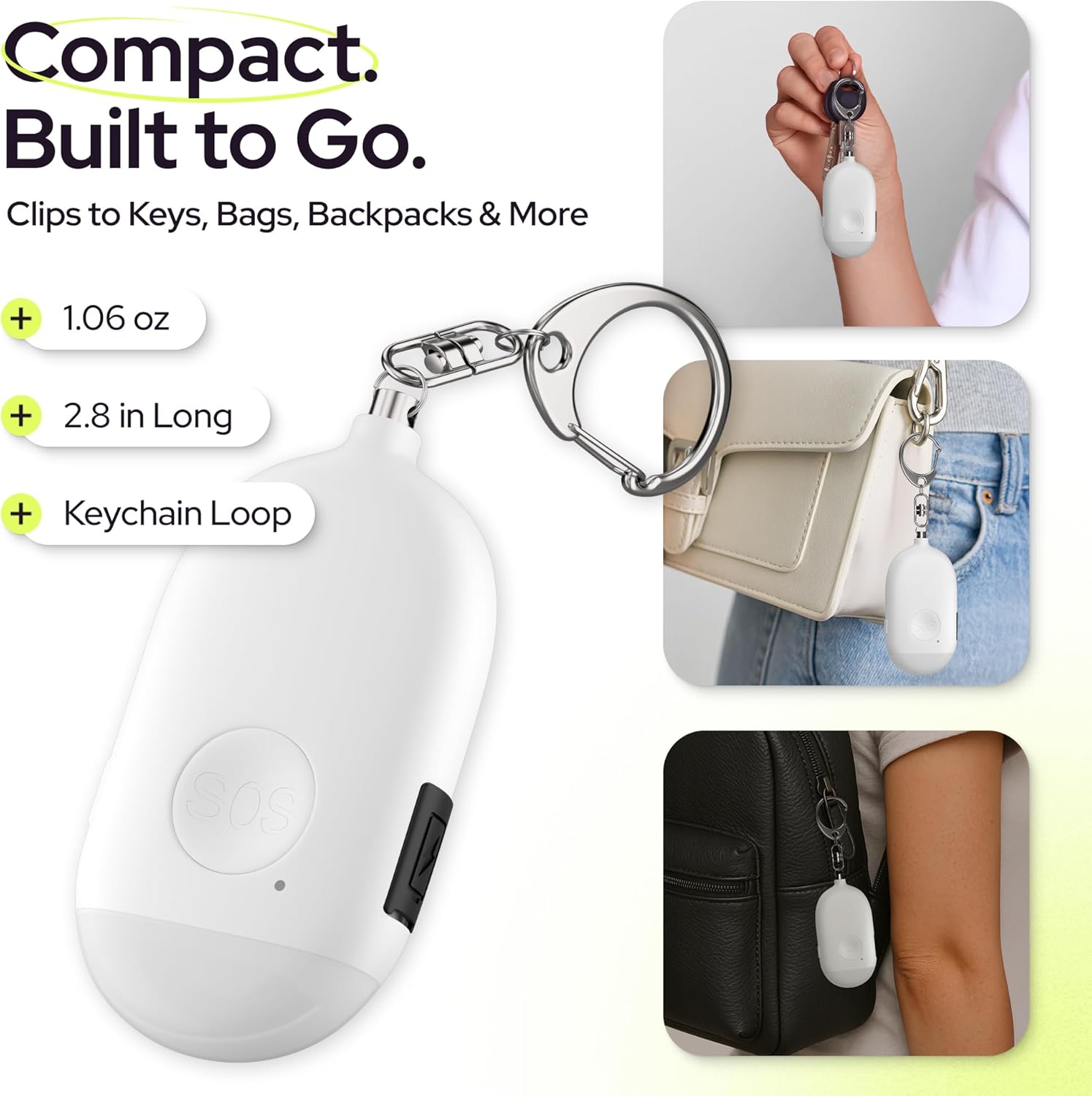 USB Rechargeable Personal Safety Alarm with 130dB Siren & LED Light