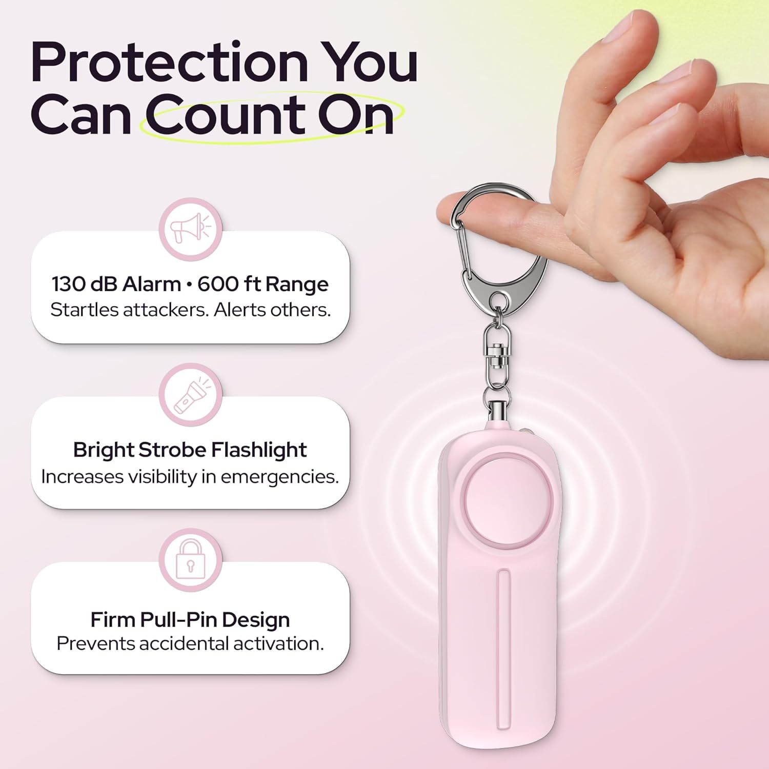 Personal Safety Alarm Keychain – 130dB Siren with LED Light,Women Self Defense