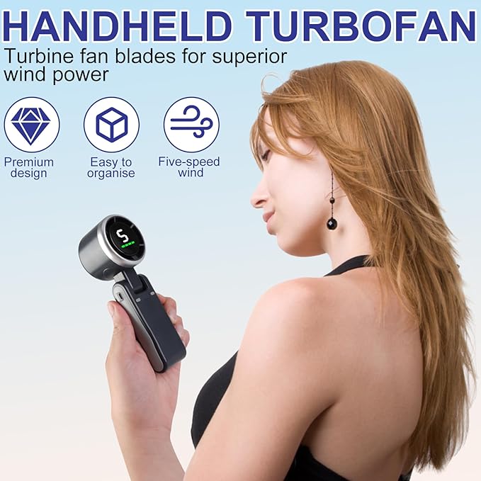 Portable Handheld Turbo Fan,5 Gear Wind, Battery Operated,3 IN 1 Hand Fan for Travel/Camping/Outdoor (Ideal Gift for Women & Men)