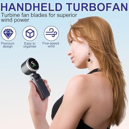 Portable Handheld Turbo Fan,5 Gear Wind, Battery Operated,3 IN 1 Hand Fan for Travel/Camping/Outdoor (Ideal Gift for Women & Men)