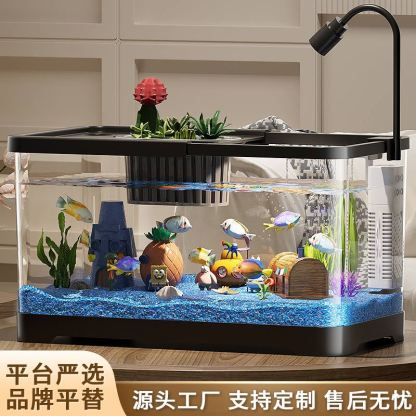 Premium Small Fish Tank for Home Living Room Desktop Aquarium Eco Tank with Filter and Oxygenation Integrated Tank for Landscaping Betta Fish Tank