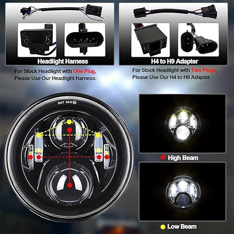 7" LED Headlight & 4.5" Fog Lights DOT Kit for Harley Davidson