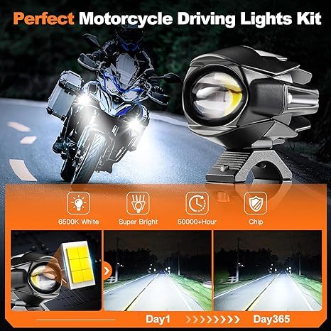 Motorcycle Auxiliary LED Lights - IP68 Waterproof Fog & Driving Light Kit