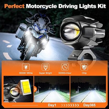 Motorcycle Auxiliary LED Lights - IP68 Waterproof Fog & Driving Light Kit
