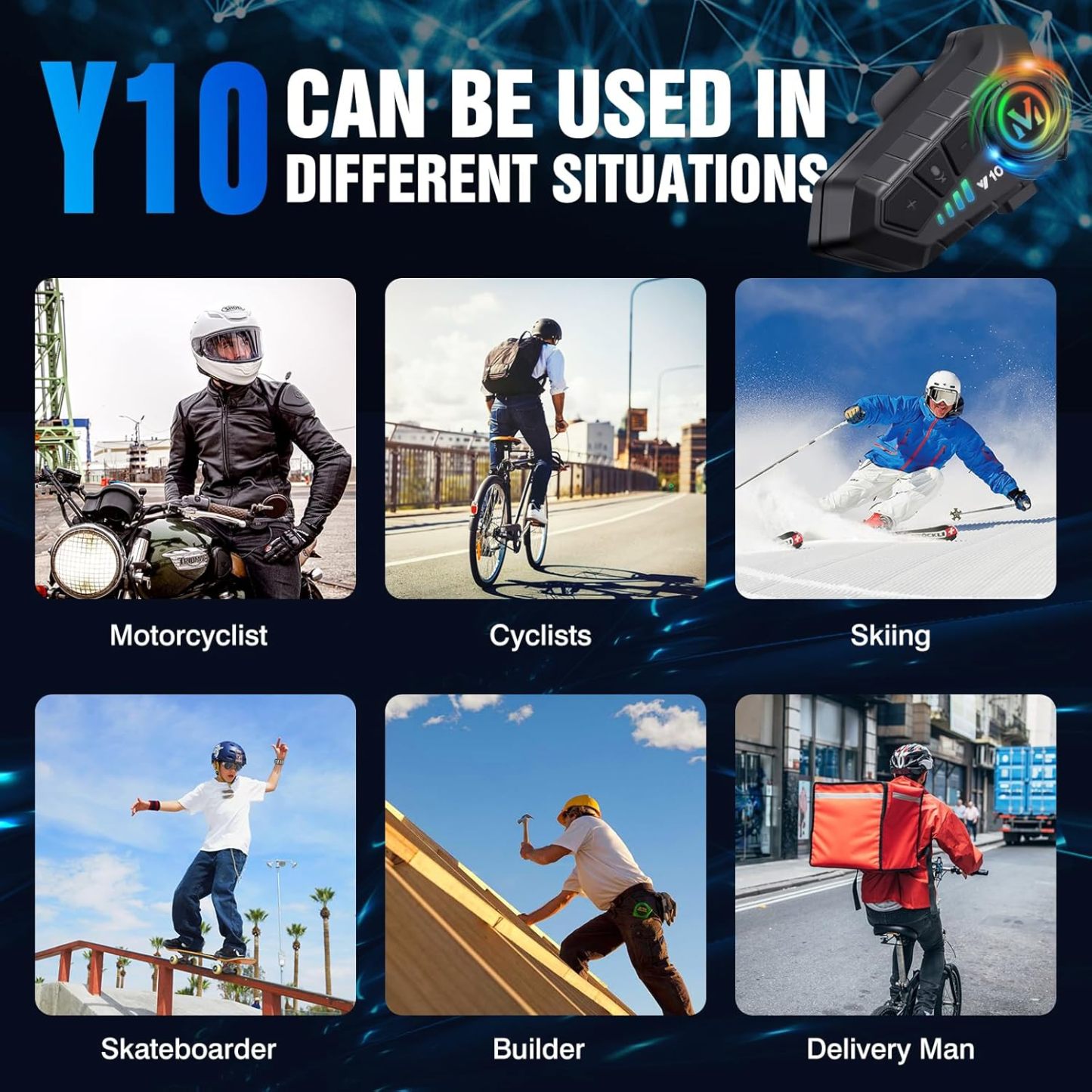 Y10 Motorcycle Helmet Speakers - Wireless Bluetooth 5.3 Headset