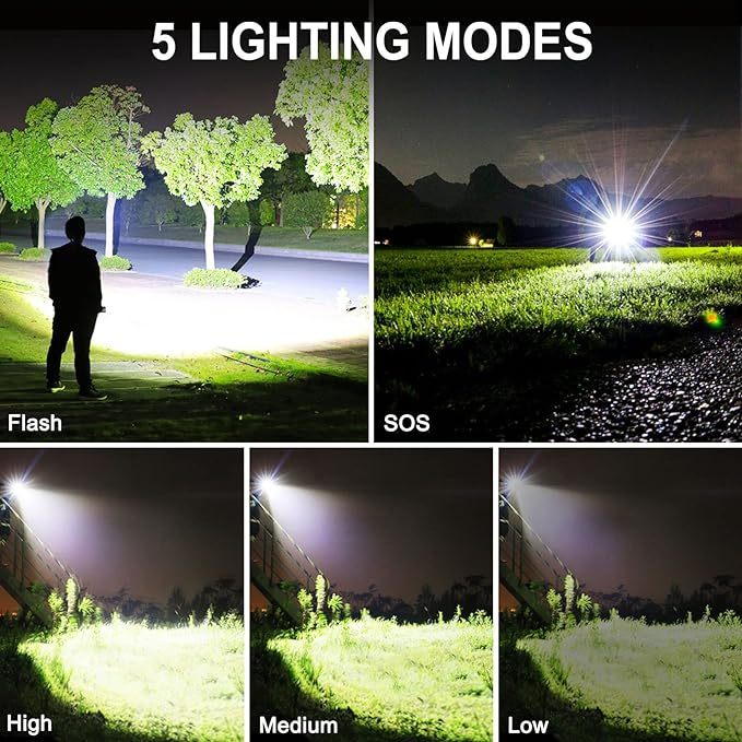 Rechargeable LED Flashlight, High Lumens XHP90.2 Super Bright Tactical Flashlights with Zoomable 10 Modes Waterproof Flash Light for Camping Emergencies Outdoor Indoor
