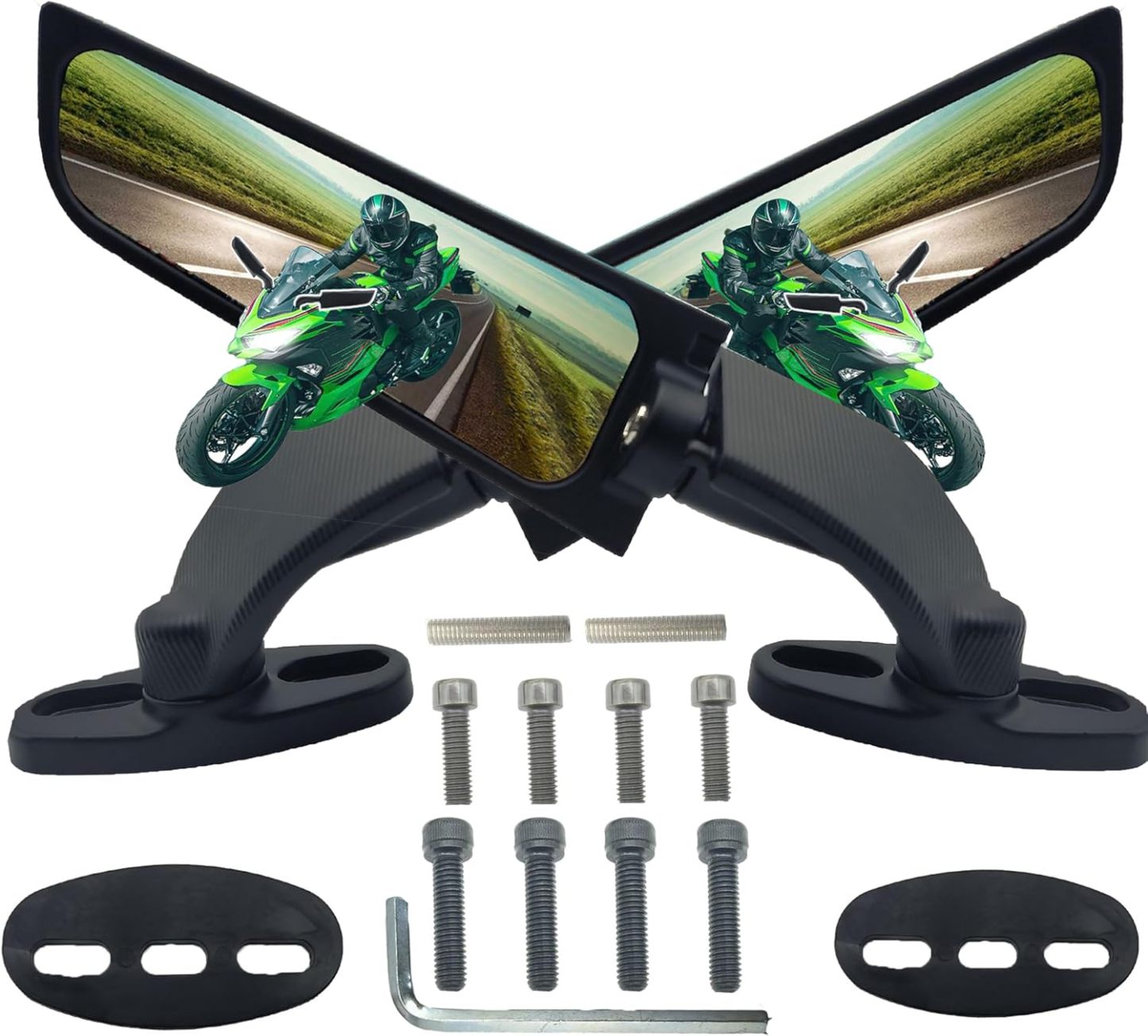 Universal Motorcycle Wing Mirrors - Convex Glass Rearview Set