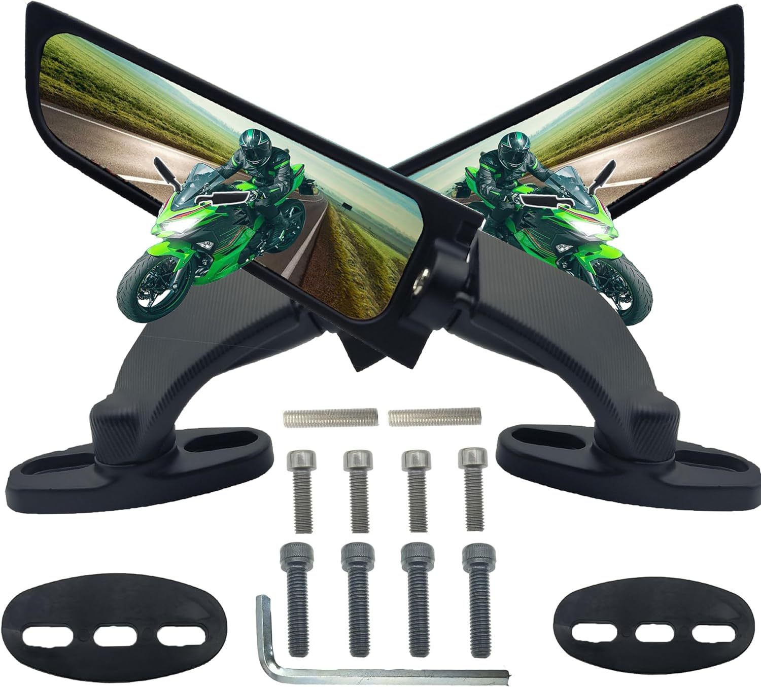 Universal Motorcycle Wing Mirrors - Convex Glass Rearview Set