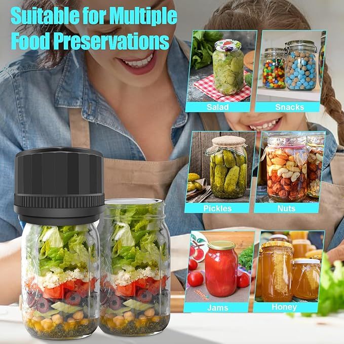 Electric Mason Jar Vacuum Sealer, Auto Stop Mason Jar Vacuum Sealer Kit for Wide Mouth and Regular Mouth canning lids with Food Storage Labels for Freshness and Preservation
