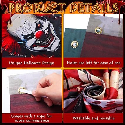 7 x 16 ft Halloween Garage Door Cover Decoration Evil Circus Garage Door Banner Clown Halloween Backdrop Carnival Creepy Clown Backdrop Evil Circus Background for Birthday Photography Party