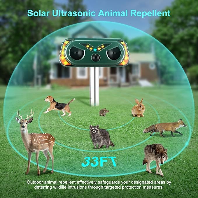 2 Pack Solar Ultrasonic Animal Repellent Outdoor