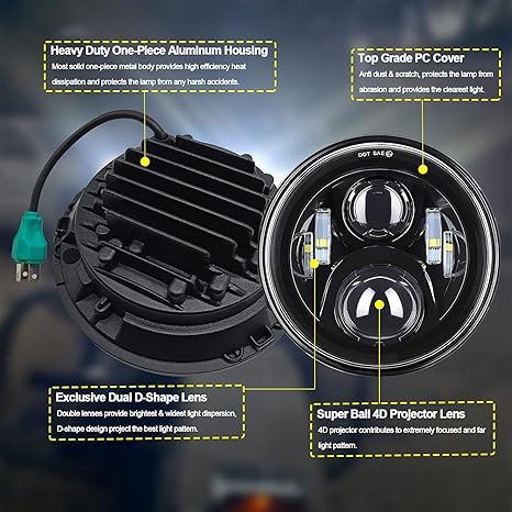 7" LED Headlight & 4.5" Fog Lights DOT Kit for Harley Davidson