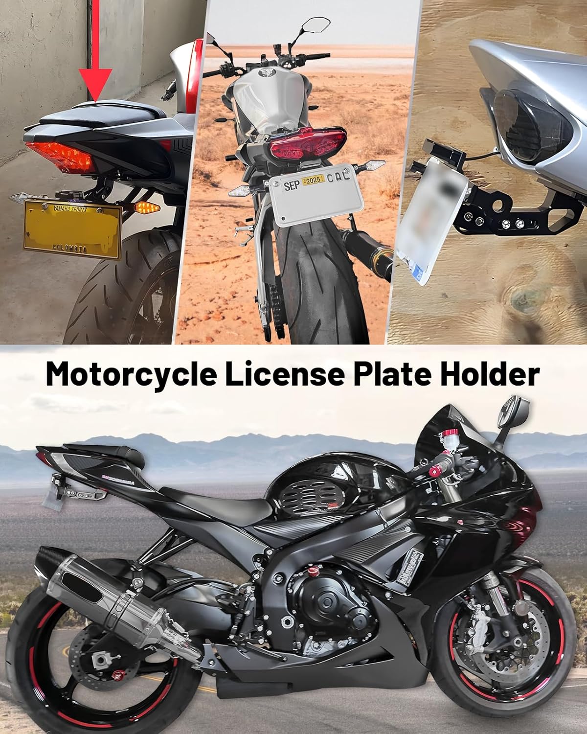 Universal CNC Aluminum Motorcycle License Plate Bracket with LED Light