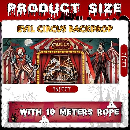 7 x 16 ft Halloween Garage Door Cover Decoration Evil Circus Garage Door Banner Clown Halloween Backdrop Carnival Creepy Clown Backdrop Evil Circus Background for Birthday Photography Party