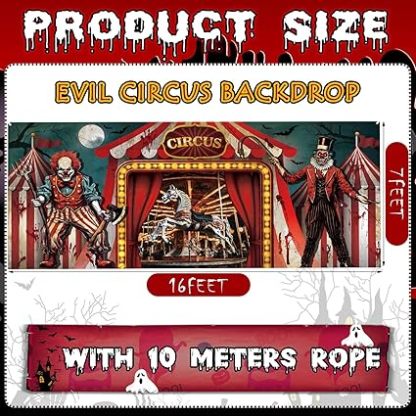 7 x 16 ft Halloween Garage Door Cover Decoration Evil Circus Garage Door Banner Clown Halloween Backdrop Carnival Creepy Clown Backdrop Evil Circus Background for Birthday Photography Party