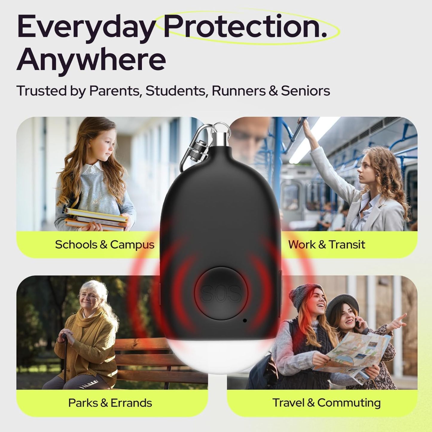 USB Rechargeable Personal Safety Alarm with 130dB Siren & LED Light